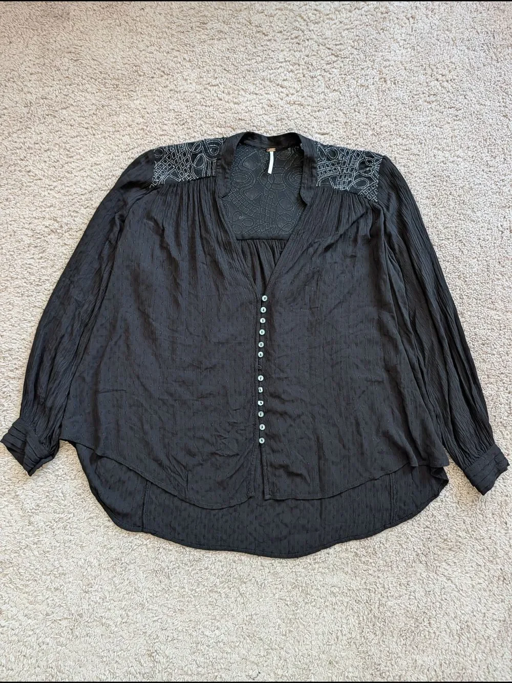 Free People Womens Black Canyon Rose Button Front Long Sleeve Shirt Size Large